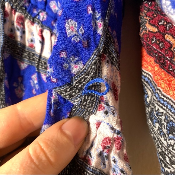 American eagle patchwork flow boho blue red white tunic dress shirt SZ L Viscose - Picture 4 of 9